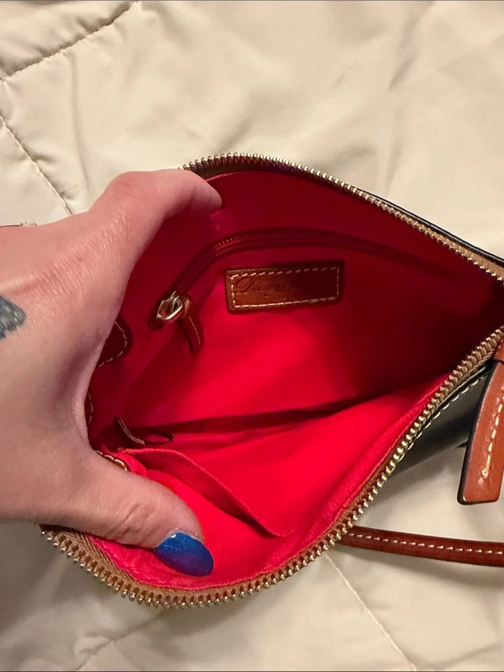Dooney & Bourke Black Leather Crossbody with Brown Trim